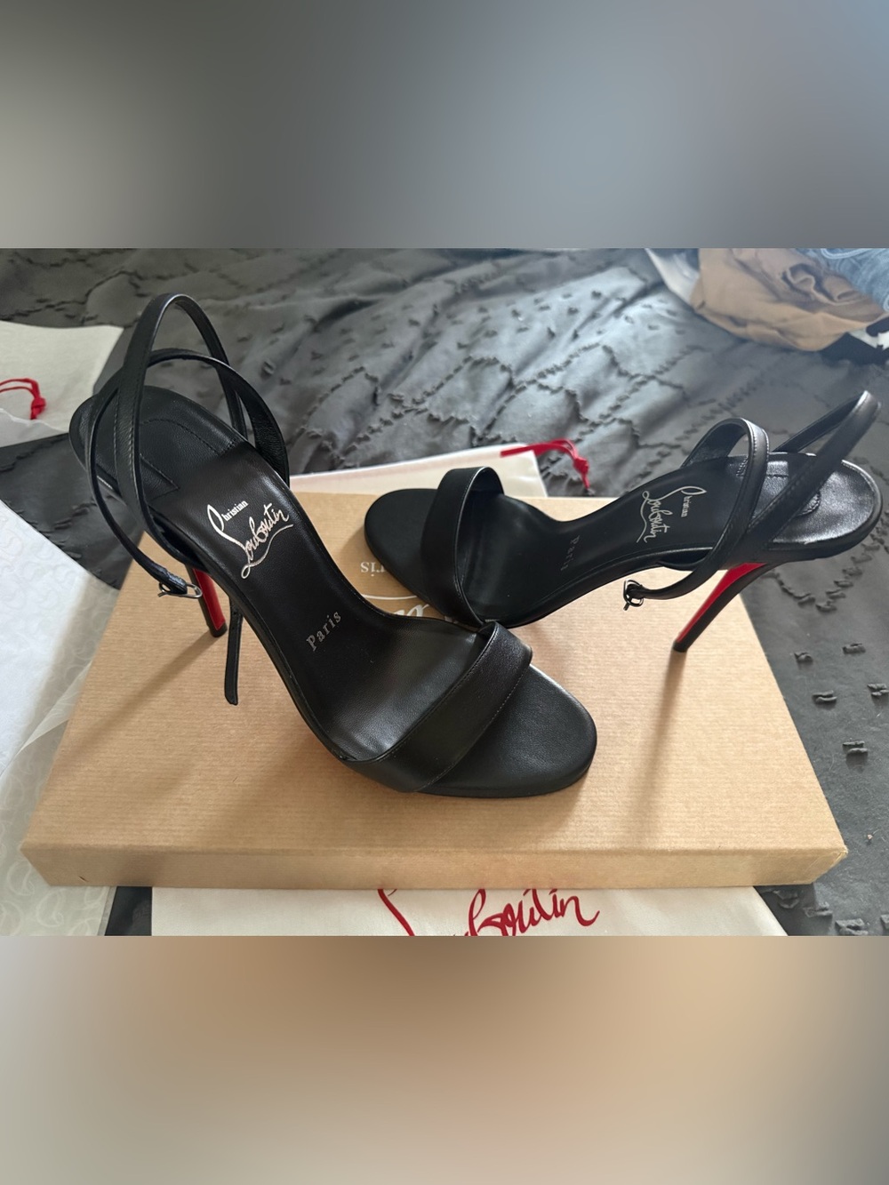 Christian Louboutin Miss Z 100 Black Leather Open-Toe Slingback Heels